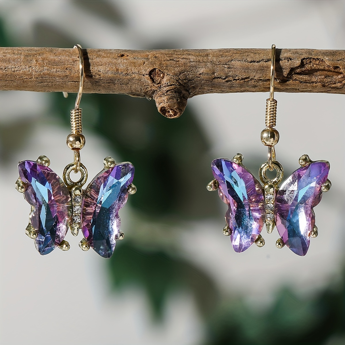 Purple Gemstone Butterfly Hook Earrings Sexy Style Jewelry